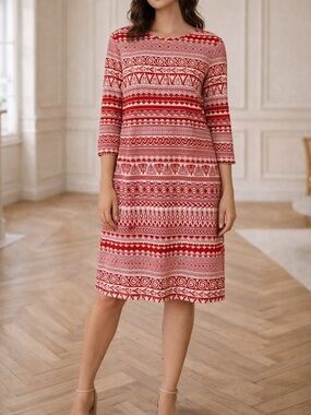 J. McLaughlin Sophia Pool Party Red Taupe Geo Print Catalina Jersey Dress